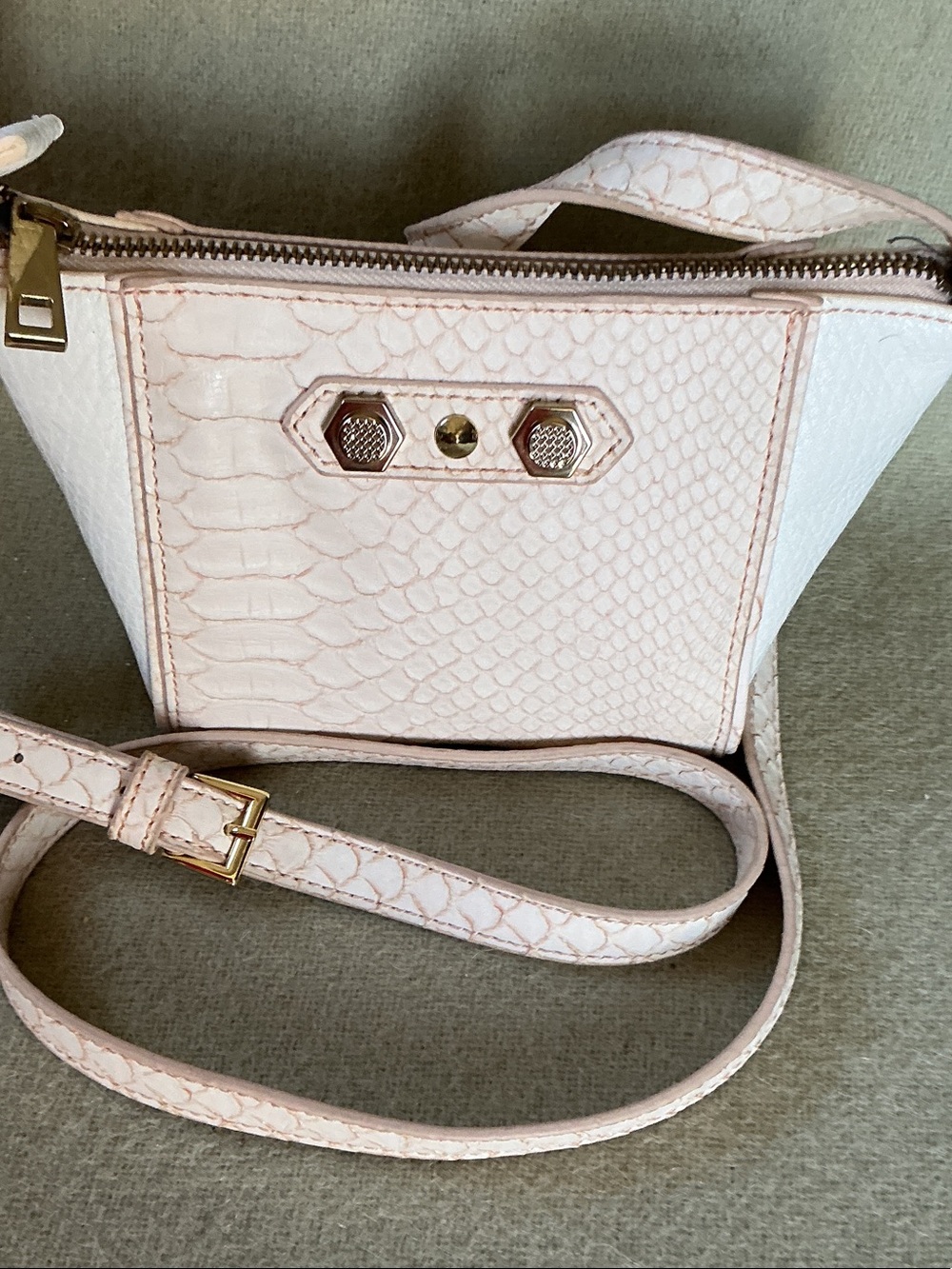 Neiman Marcus Pale Pink Textured Crossbody with Gold Hardware